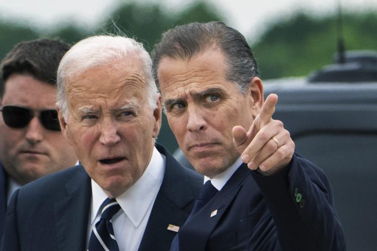 President Biden talks with his son Hunter Biden as he arrives Delaware Air National Guard Base on Tuesday, June 11, 2024.