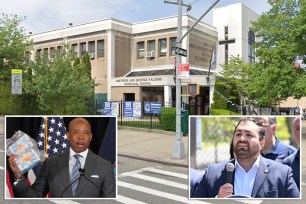 Collage of Eric Adams in a suit and tie