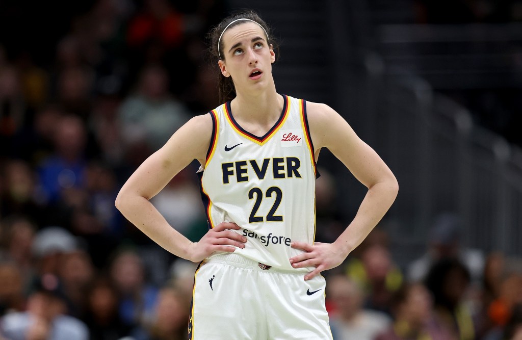 Caitlin Clark, who was held to just three points in the second half, gives an exasperated expression during the Fever's loss.