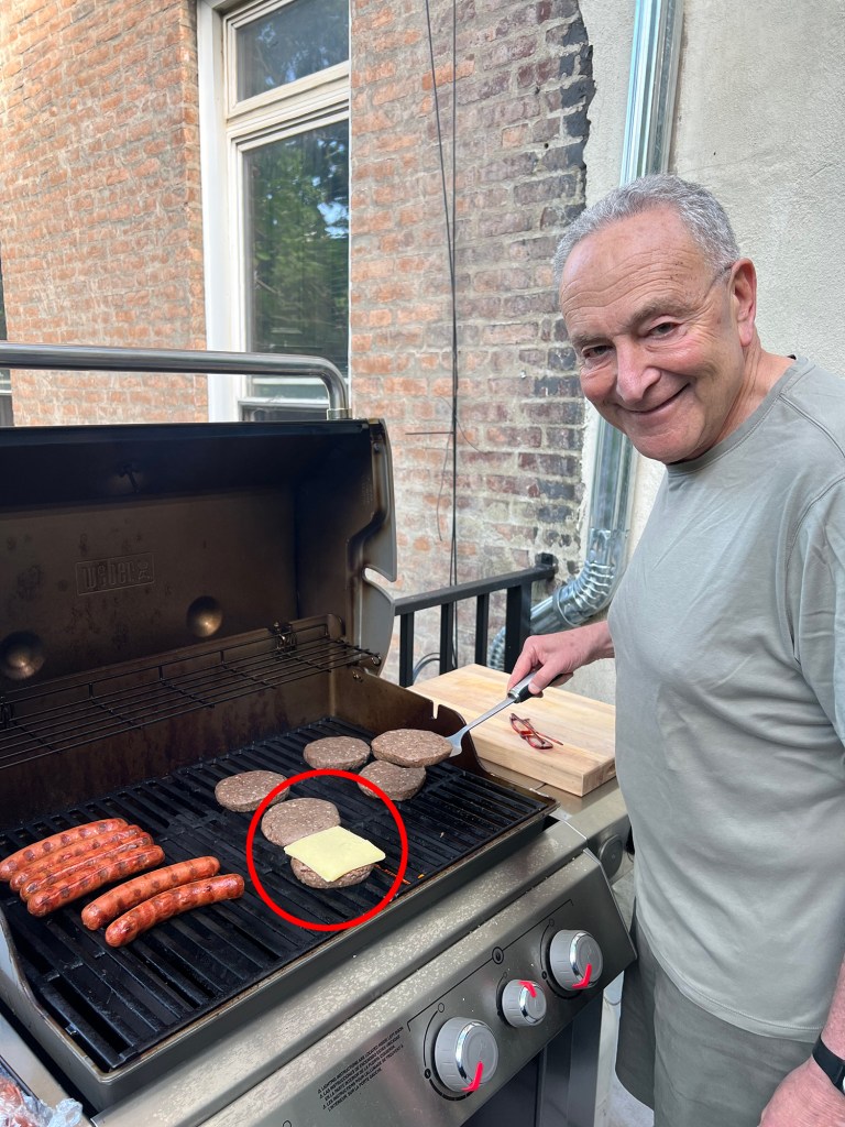 The Brooklyn-born senator initially posted a photo to X of himself in front of a grill with burger patties and hot dogs – and an ear-to-ear smile.
