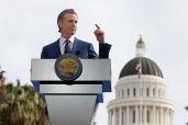 Gov. Gavin Newsom gives the inaugural address after taking the oath of office being sworn in by Chief Justice Patricia Guerrero, at his inauguration ceremony at the Capitol Mall on Friday, Jan. 6, 2023 in Sacramento, California.