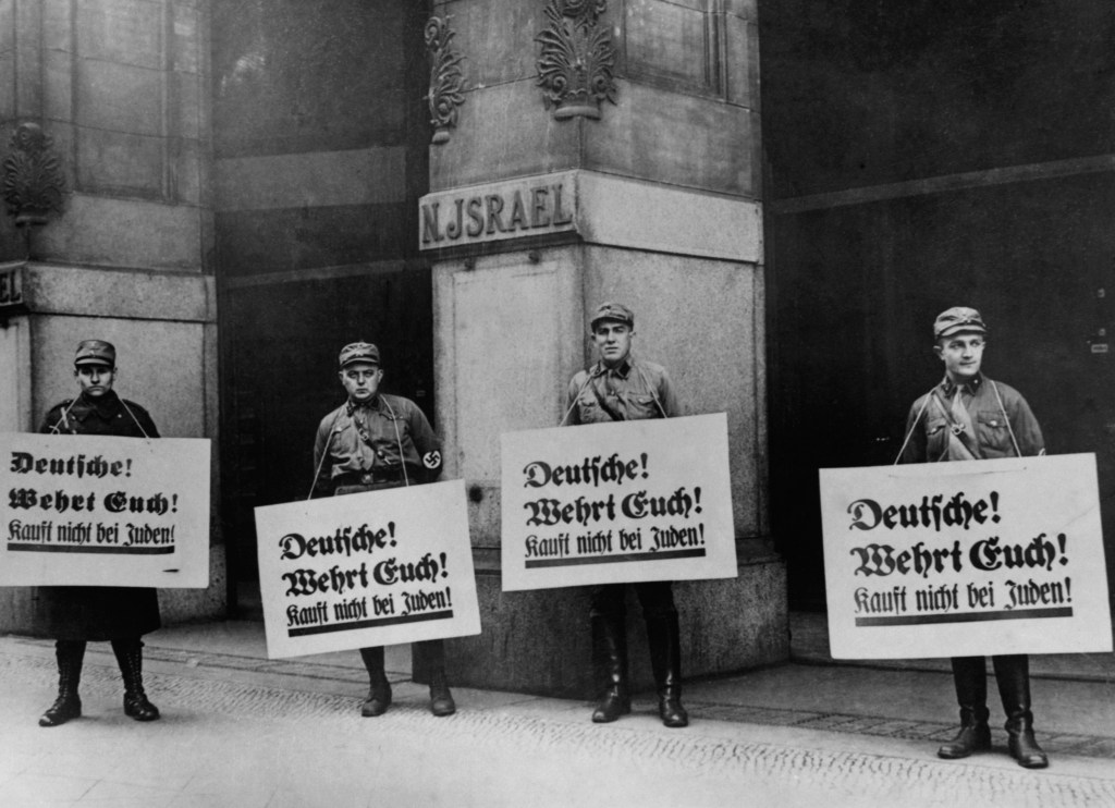 Nazi Pickets In Anti-Jewish Campaign. 