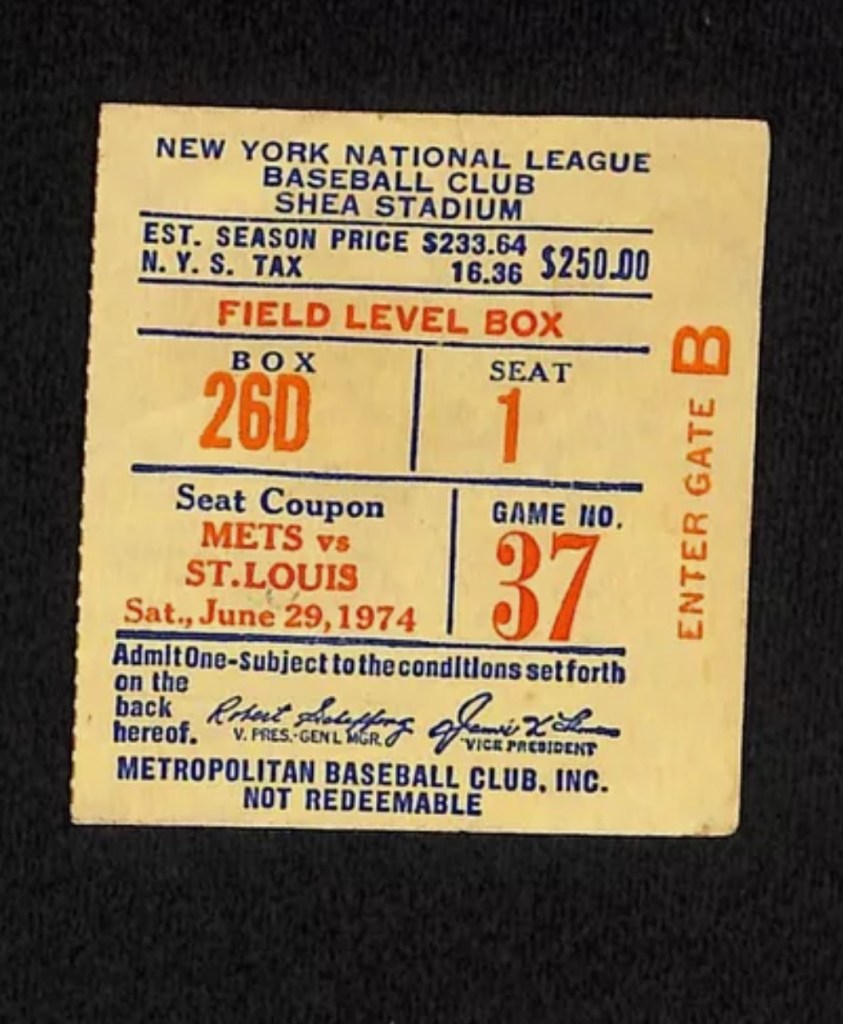 A ticket to the Mets-Cardinals game nearly 50 years ago.