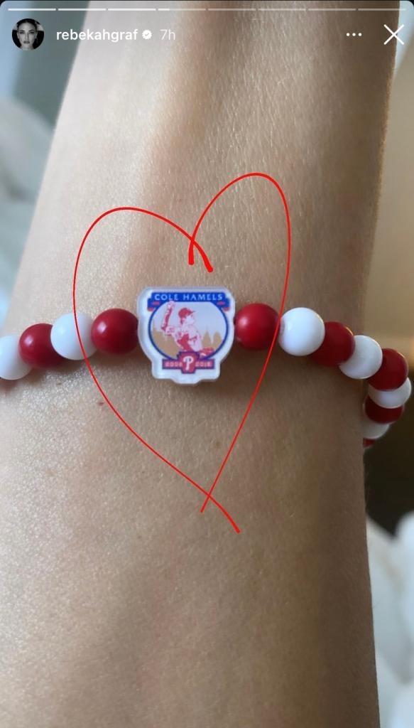 Rebekah Graf posted a photo of a Cole Hamels' bracelet in honor of his retirement ceremony with the Phillies on Friday.