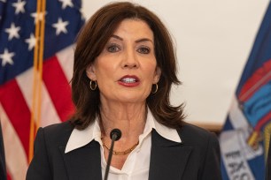 Gov. Kathy Hochul speaks during announcement on inclusion of money for Mental Health and Public Safety Budget for fiscal year 2025 at Midtown Community Justice Center.