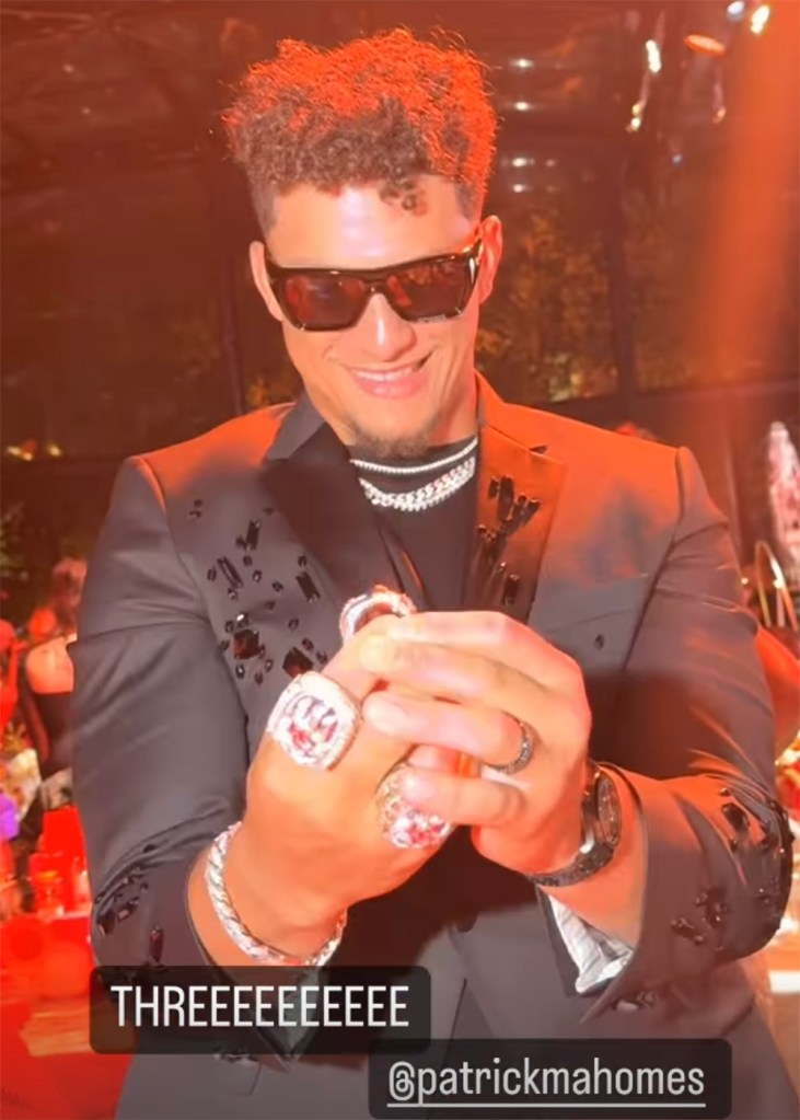 Patrick Mahomes receives his third Super Bowl ring at the Chiefs' ring ceremony in Kansas City on June 13, 2024.