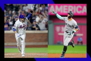 Mets DH J.D. Martinez (L) and Yankees slugger Aaron Judge will go head-to-head at Citi Field for the 2024 Subway Series.