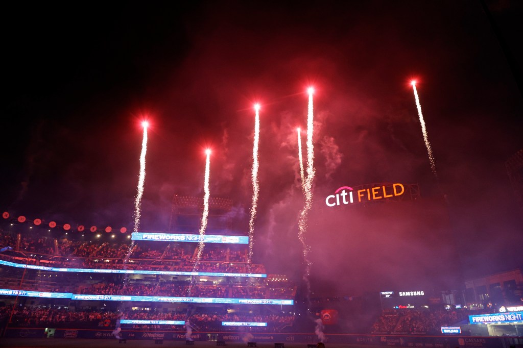 Fireworks illuminate the night sky after the New York Mets defeated the Houston Astros