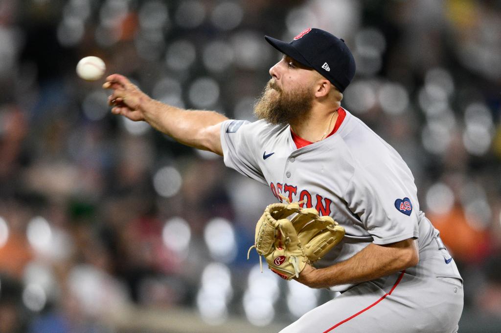 Boston Red Sox relief pitcher Greg Weissert throws during the ninth inning of a baseball game against the Baltimore Orioles, Tuesday, May 28, 2024, in Baltimore. The Red Sox won 8-3. 