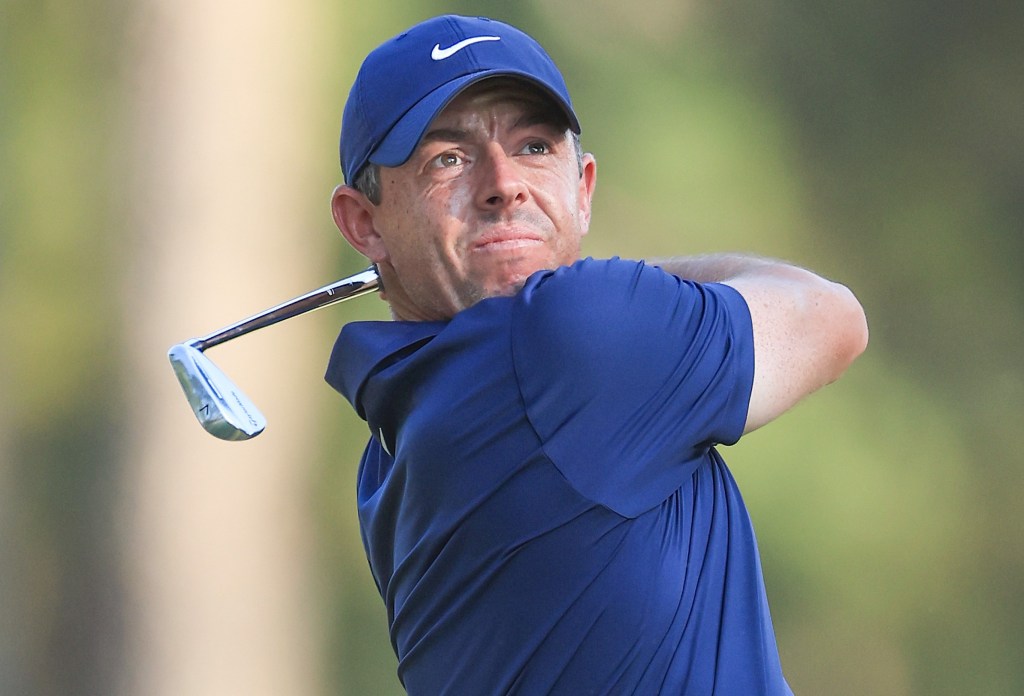 Rory McIlroy hits an iron shot during the third round of the U.S. Open.