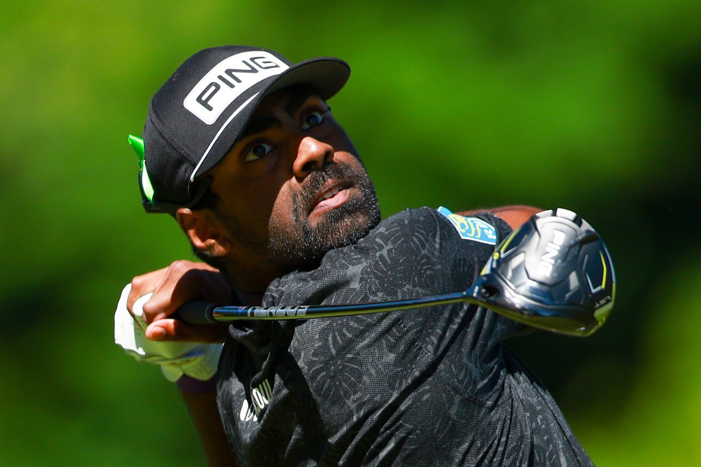 Sahith Theegala of the United States plays his shot from the fourth tee during the second round of the RBC Canadian Open at Hamilton Golf & Country Club on May 31, 2024 in Hamilton, Ontario.