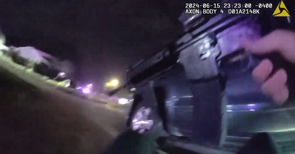 The body-camera video is from Deputy Shane McGough, the deputy who sustained a gunshot wound to his leg.
