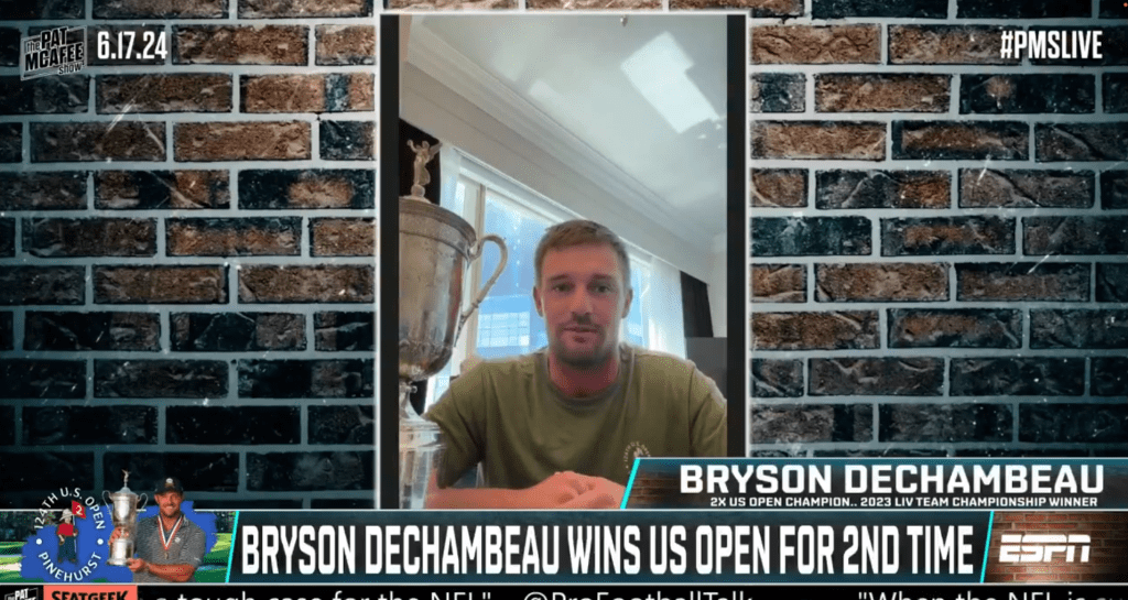 Bryson DeChambeau on the Pat McAfee Show on Monday.