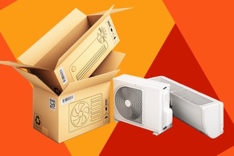 A shopping scene for air conditioners in boxes