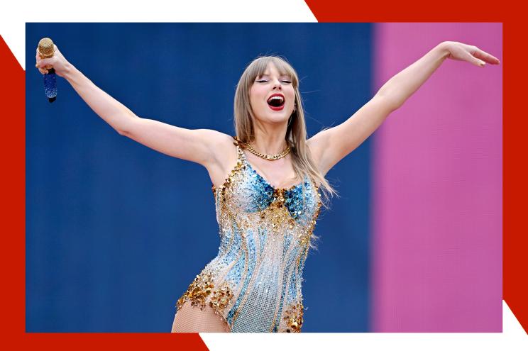 Taylor Swift soaks it all in while performing in concert.