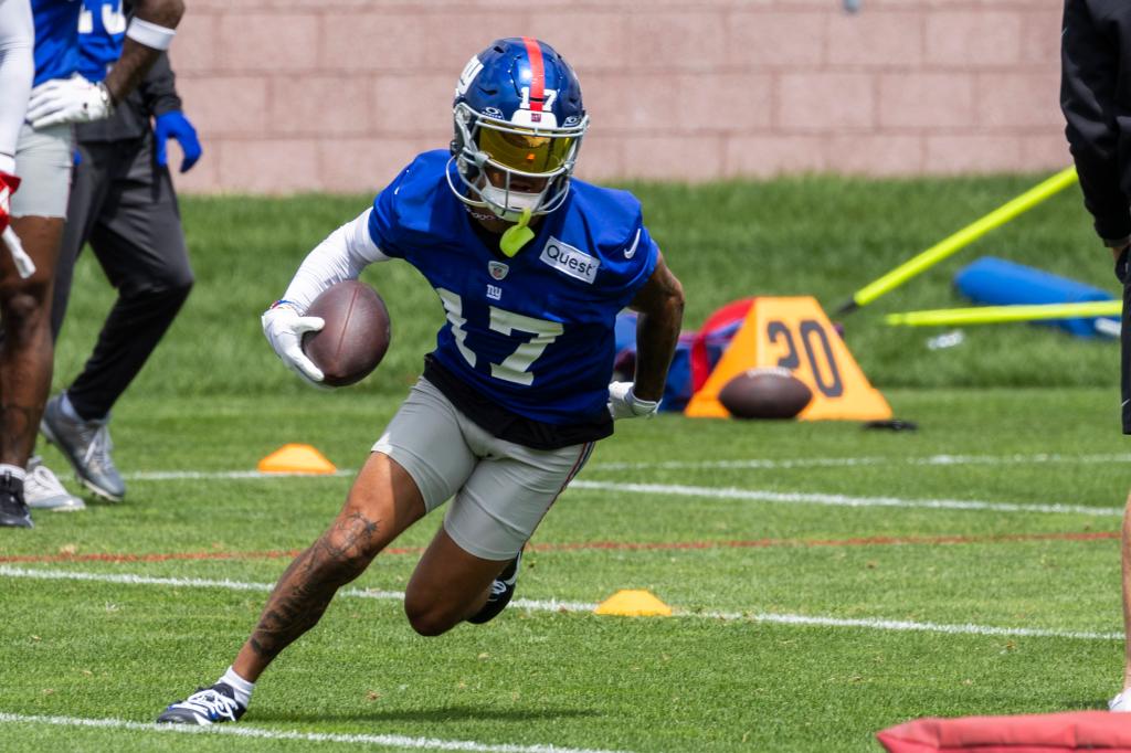 Giants wide receiver Wan'Dale Robinson runs a drill during minicamp on Wednesday.