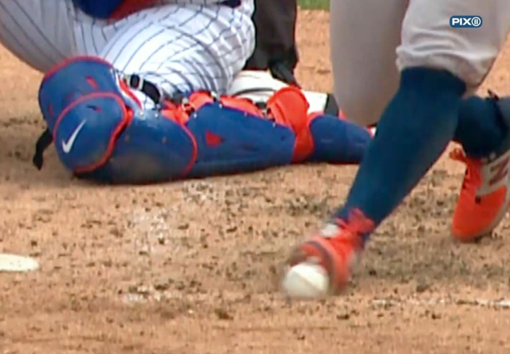 Jose Altuve thought he fouled a ball off his foot, but the umpires ruled the ball was in play.