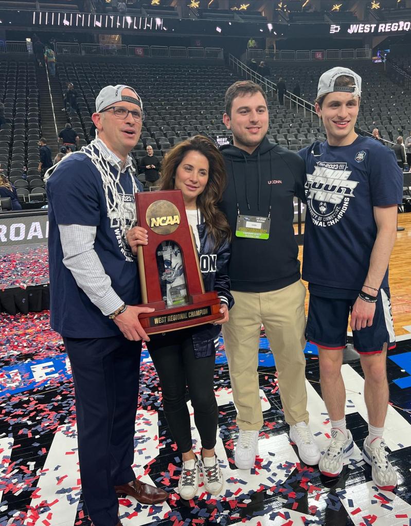 Dan Hurley and Andrea Hurley with their kids Danny Jr. and Andrew after UConn won the 2023 NCAA title.  