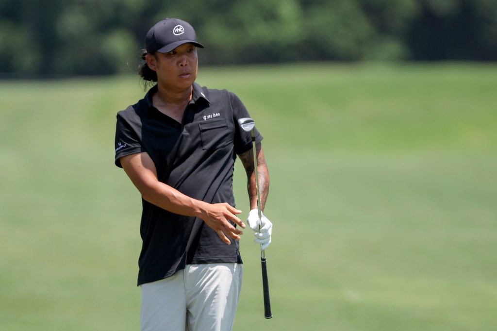 Anthony Kim reacts during LIV Golf's event in Humble, Texas on June 7, 2024.