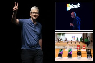 Apple CEO Tim Cook, Microsoft CEO Satya Nadella and iPhones