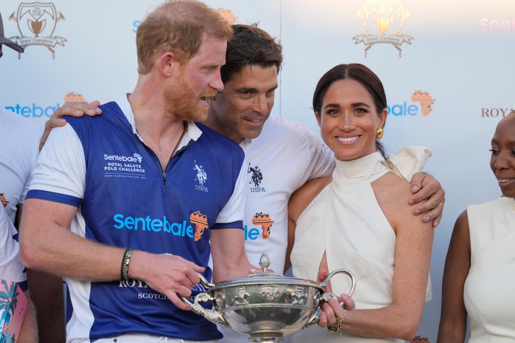 Harry and Markle have been friends with the pro polo player for years. They are pictured together in April. 