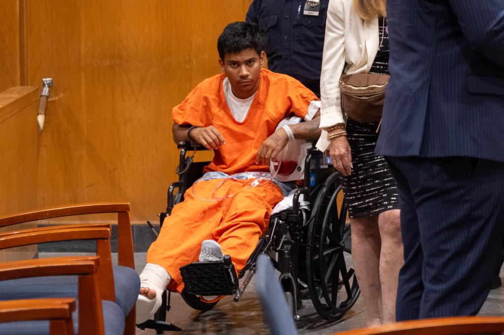 Bernardo Raul Castro Mata appears in court sitting in a wheelchair.