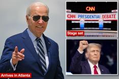 Biden steps out in signature aviator sunglasses ahead of first debate with Trump in Atlanta