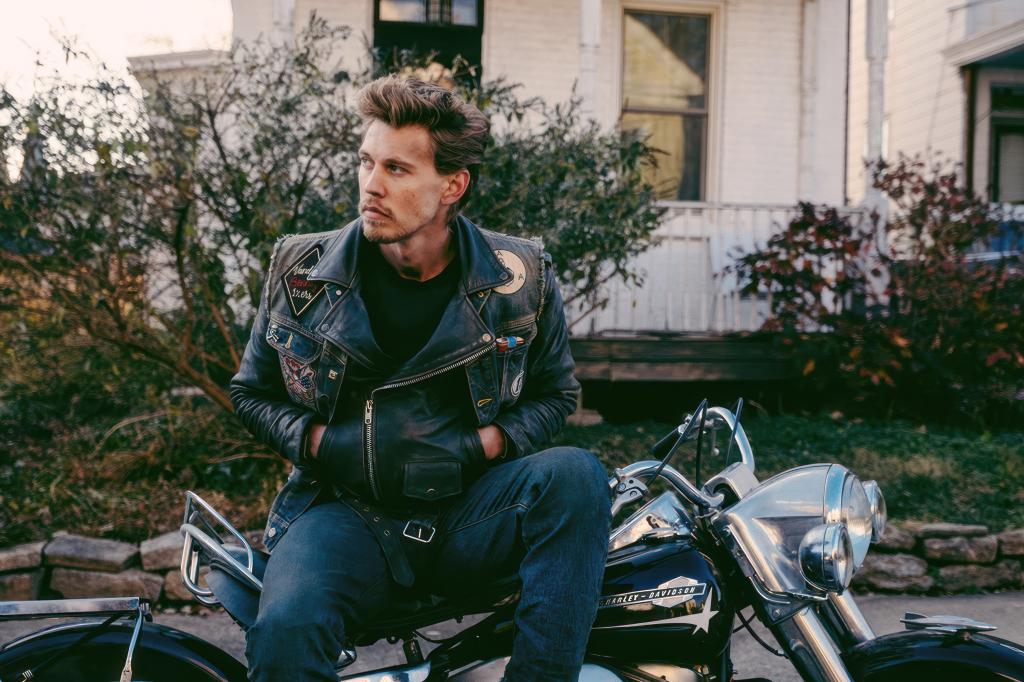 Austin Butler sitting on a motorcycle