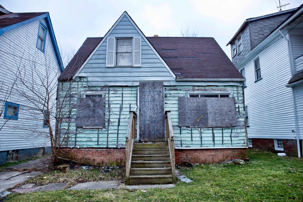 Blocks of vacant and stripped homes in Cuyahoga County, Cleveland, Ohio due to a struggling economy