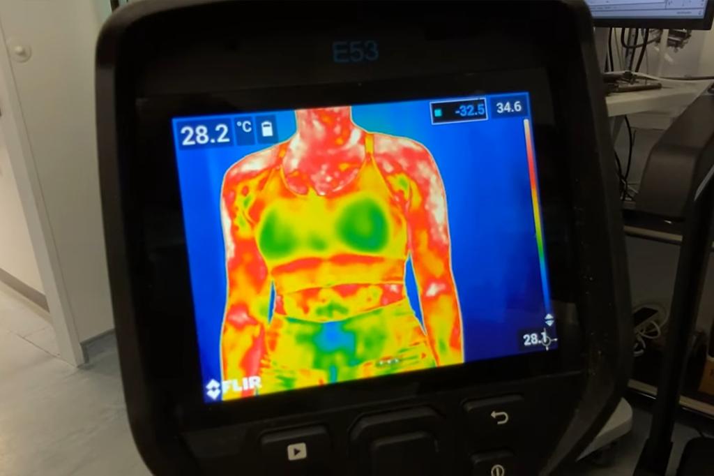 Body scan being conducted on a device for a research study at University of Southampton indicating that women with larger bra sizes sweat less.