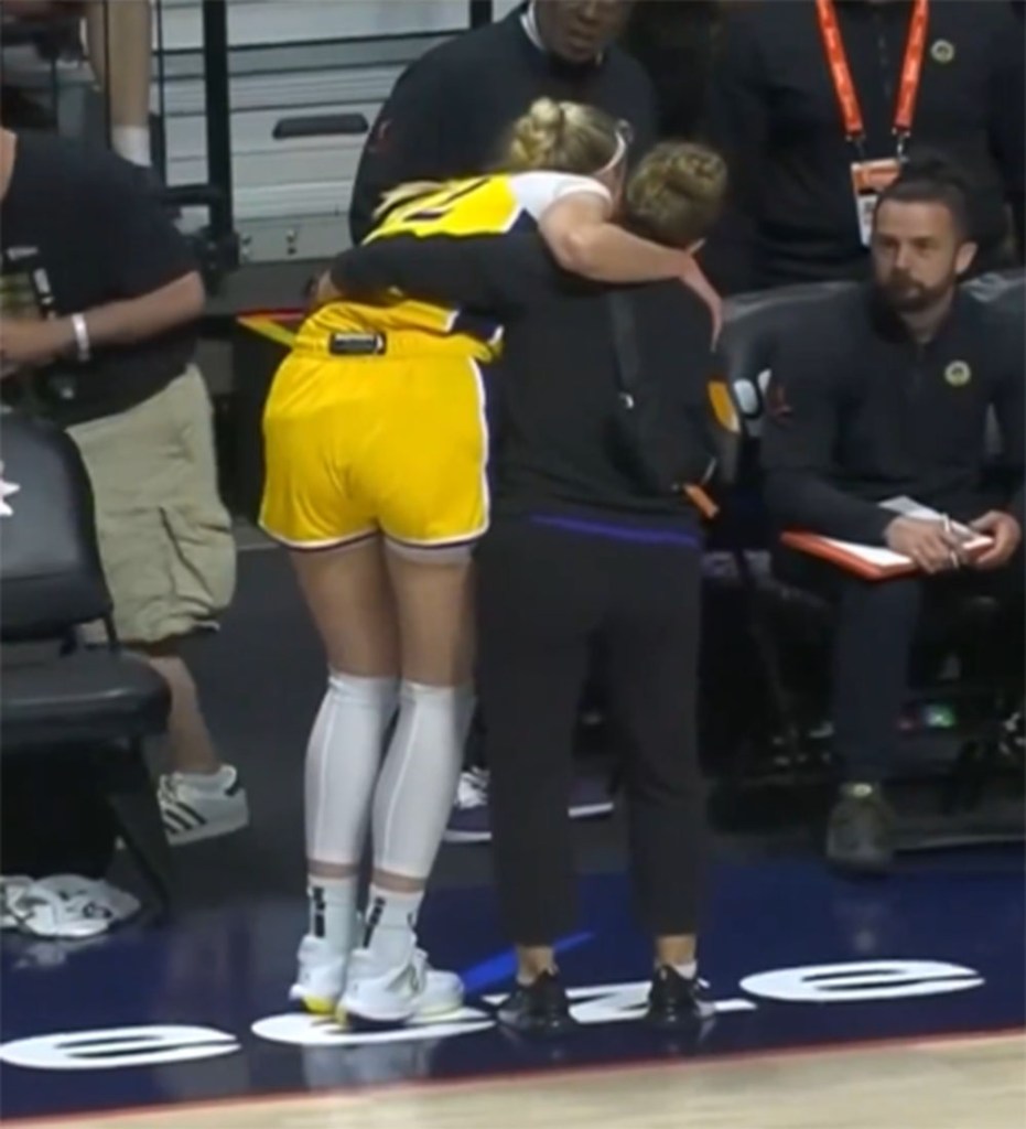 Sparks rookie Cameron Brink injuries her knee in a game against the Sun in CT on June 18, 2024.