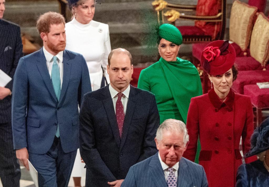 Britain's Prince Charles, Prince William with Catherine, Duchess of Cambridge, and Prince Harry with Meghan, Duchess of Sussex attending the annual Commonwealth Service at Westminster Abbey, March 9, 2020