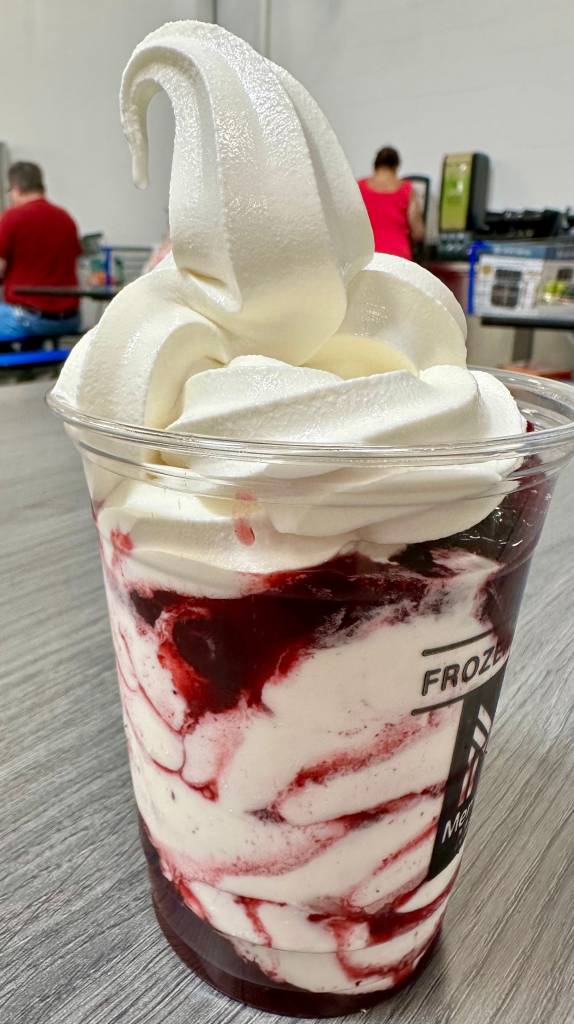 Brownie and berry sundaes made with frozen yogurt at Sam's Club food court