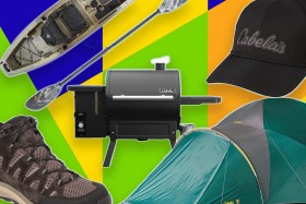 A collage of various camping equipment