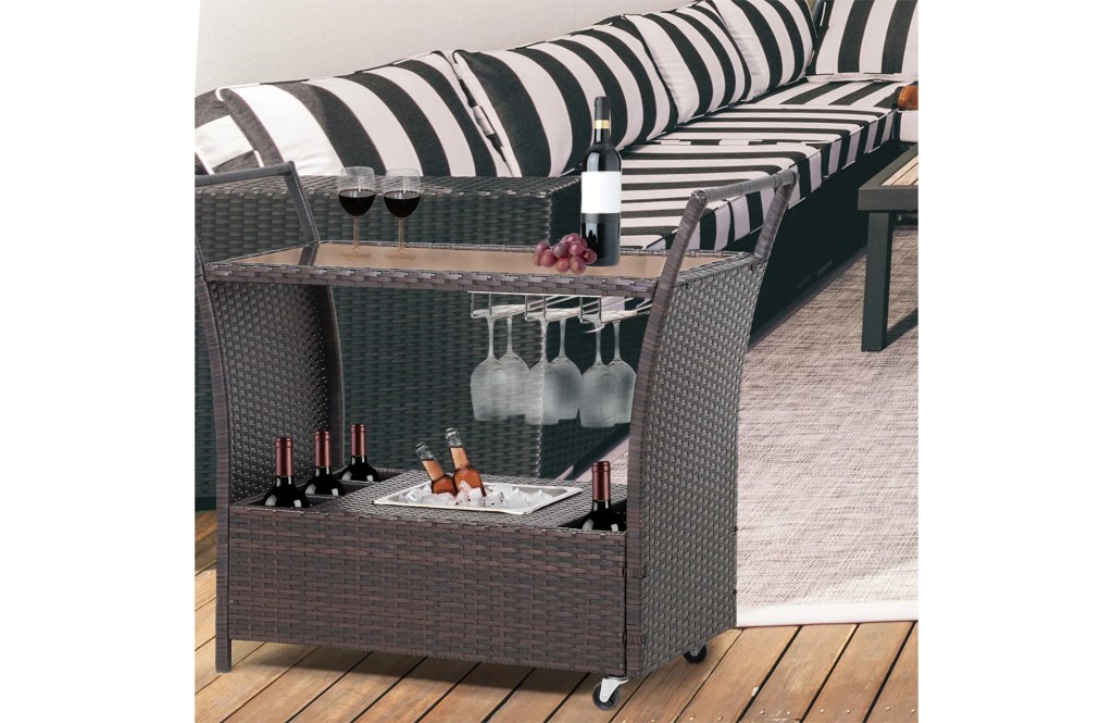 Camishia Outdoor Rolling Wicker Bar Cart