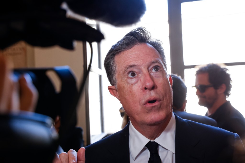 Stephen Colbert is interviewed after an audience with Pope Francis in Clementine Hall at The Vatican, Friday, June 14, 2024. 