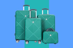 A group of luggage on wheels