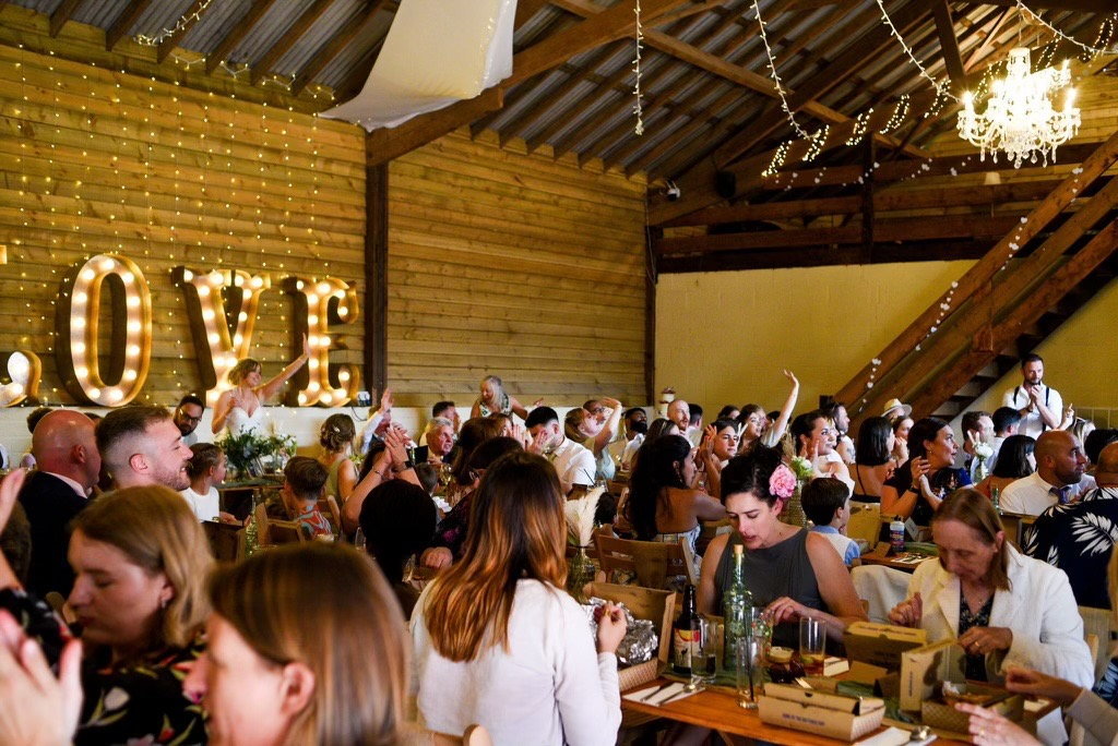 wedding guests eating