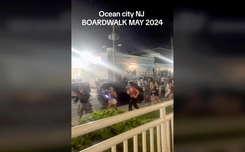 A crowd running after a stabbing in Ocean City on May 25, 2024.