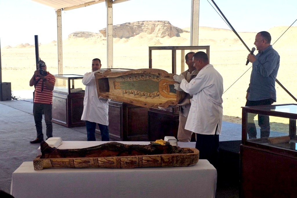 The mummy’s coffin was discovered late last year in a 3,500-year-old cemetery in Minya, Egypt.