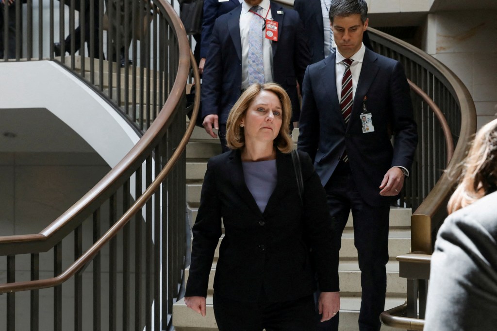 Deputy Secretary of Defense Kathleen Hicks arrives for a closed briefing for all senators to discuss the leak of classified U.S. intelligence documents on the war in Ukraine, on Capitol Hill in Washington, U.S., April 19, 2023. 