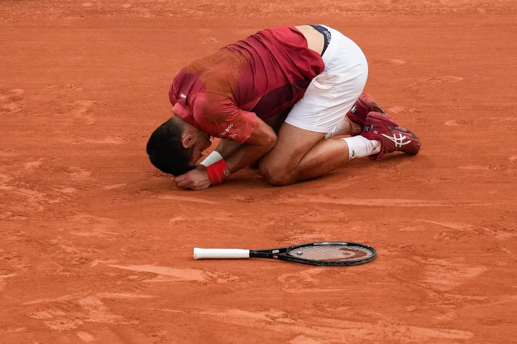 Novak Djokovic slipped and fell during his fourth-round match at the French Open.