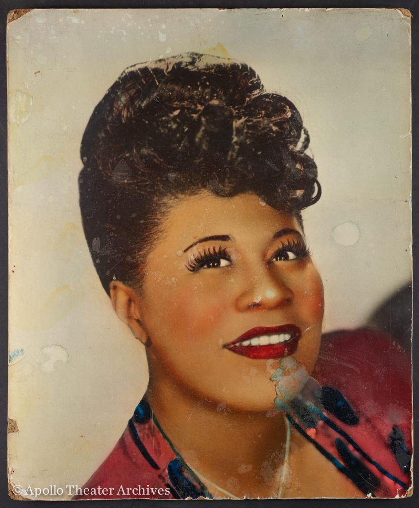 Ella Fitzgerland in a vintage hand-tinted photo from the Apollo.