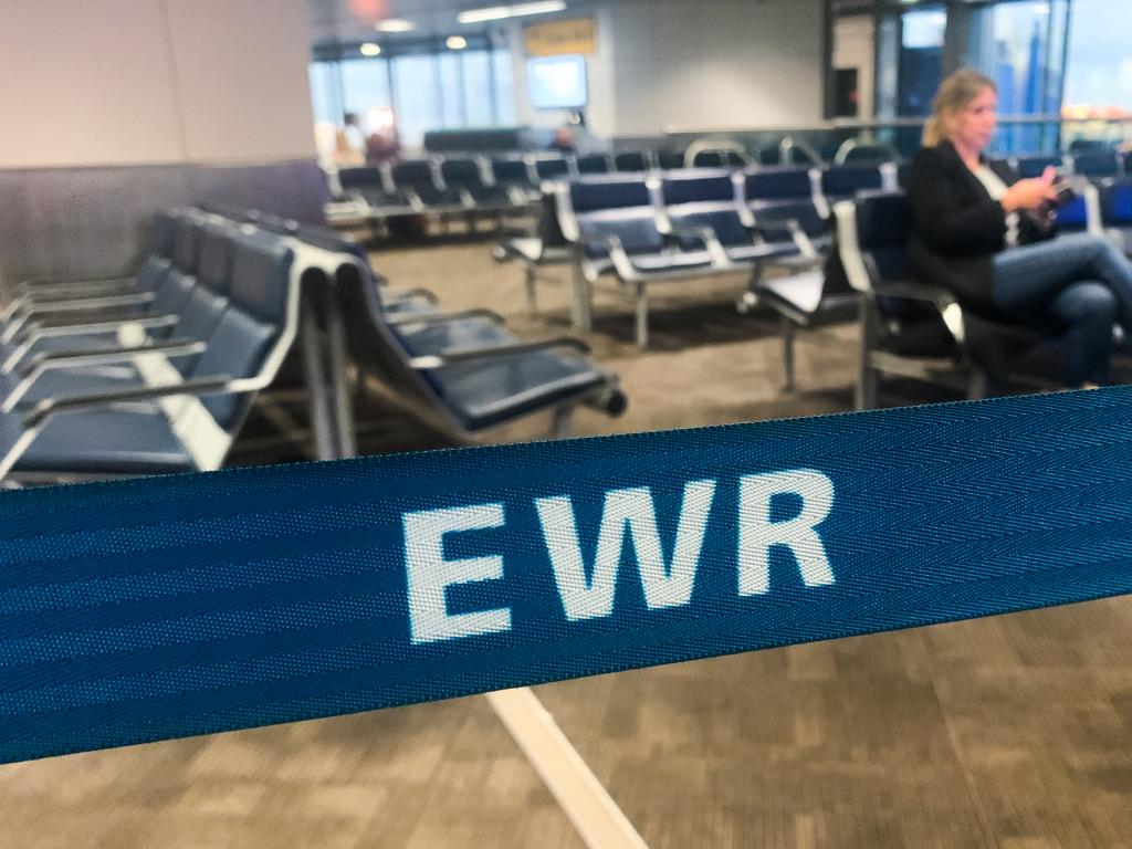 EWR sign is seen at the Newark Liberty International Airport in Newark, United States on October 26, 2022. 