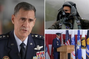 Collage of retired F-16 pilot Lt. Gen. Marc Sasseville and his fellow pilot, Heather Penney, who were prepared for a 9/11 suicide mission to save lives