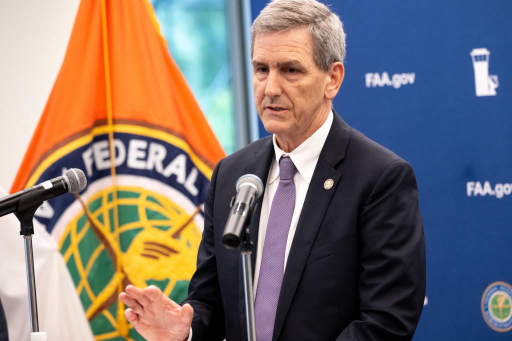 FAA Administrator Michael Whitaker attends a media briefing at the agency's headquarters in Washington DC on May 30, 2024.