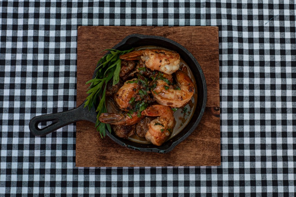 Overhead shot of a chicken dish at Mill & Main.  