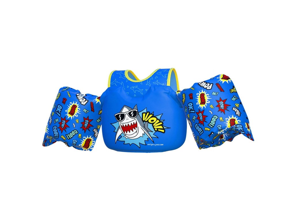 A blue vest with cartoon characters on it
