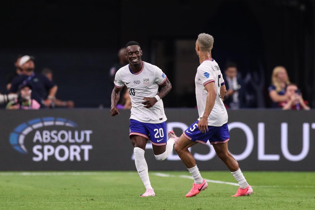 Folarin Balogun of United States celebrates after scoring the team's second goal during the CONMEBOL Copa America 2024 Group C match between United States and Bolivia at AT&T Stadium on June 23, 2024 in Arlington, Texas. 