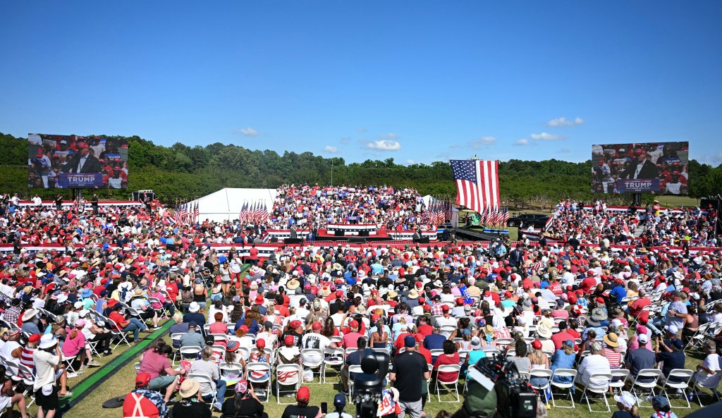 Crowd at Trump's rally is pictured.